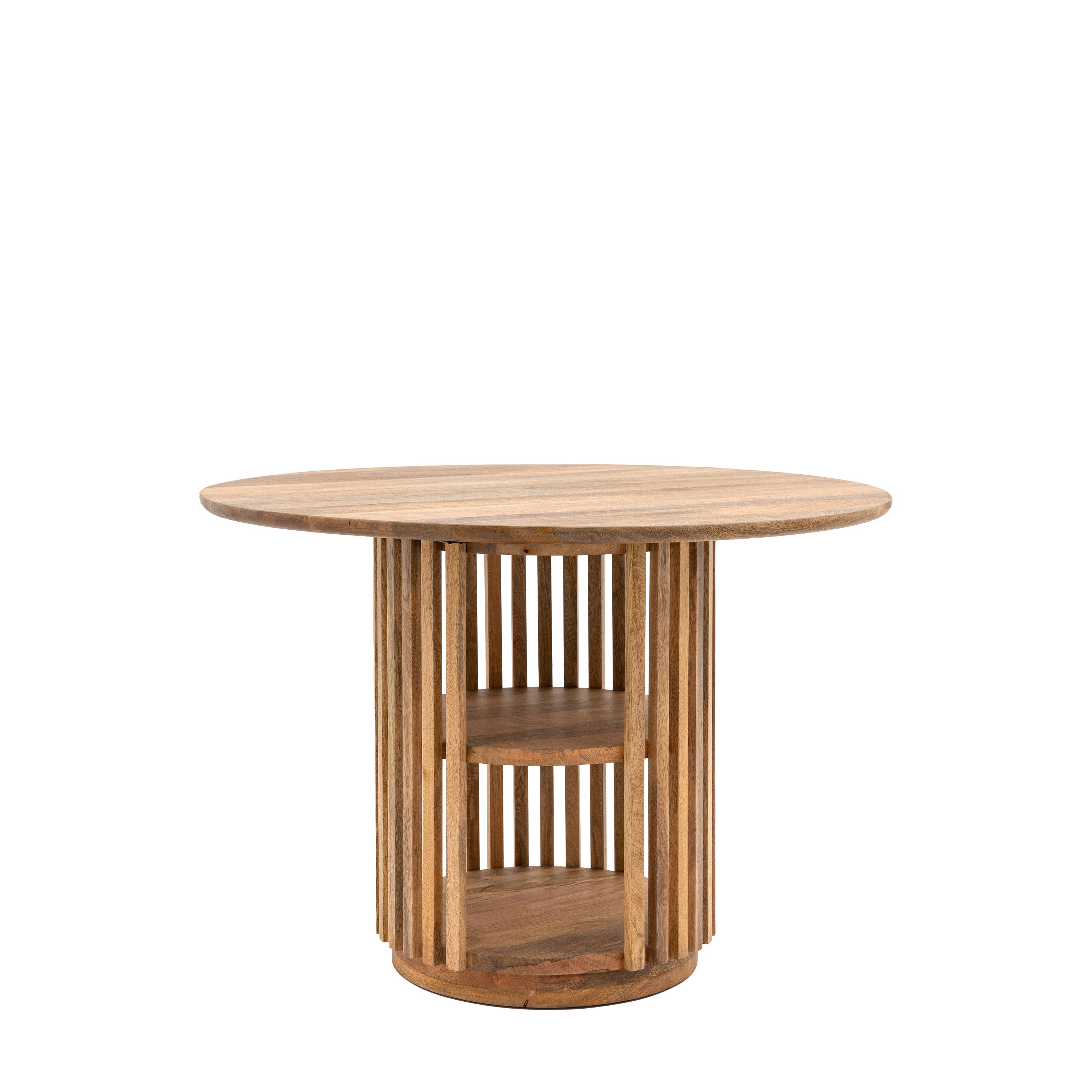 Alvin Slatted Natural Mango Wood Round Dining Table | 2 Seater